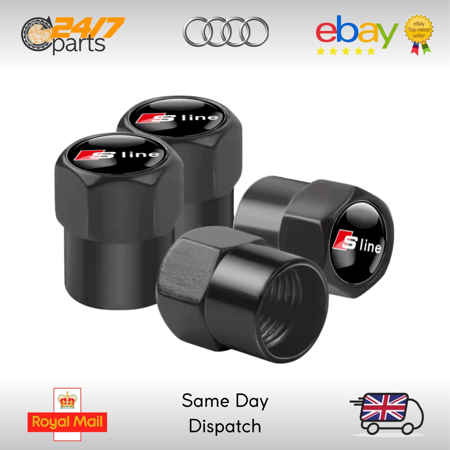 Audi S Line Valve Stem Dust Caps Black Metal A1 A2 A3 A4 A5 A6 A7 A8 R8