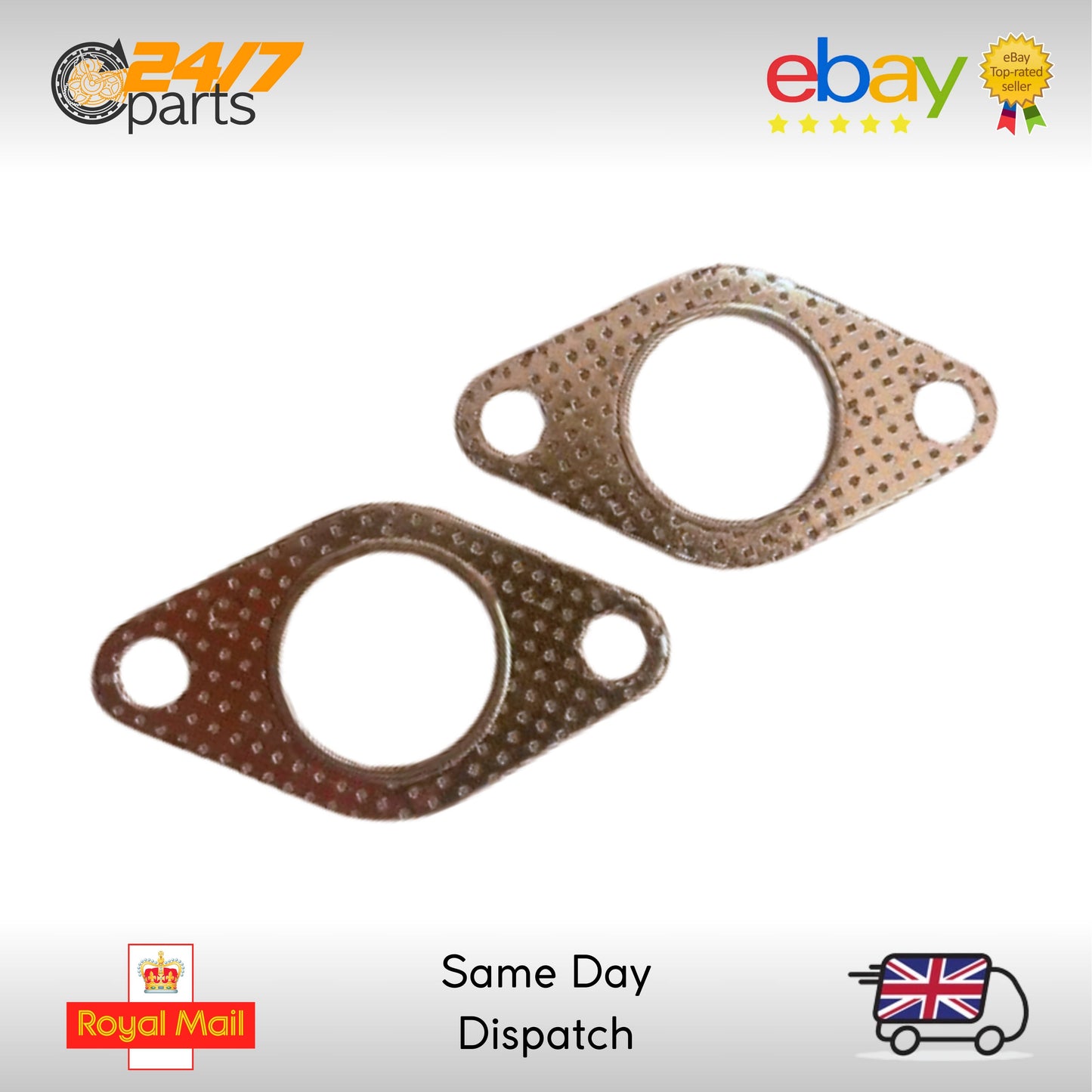 2 x 1.5" Inch 38mm Exhaust Gasket with Fire Ring | HIGH QUALITY | 2 Bolt Hole