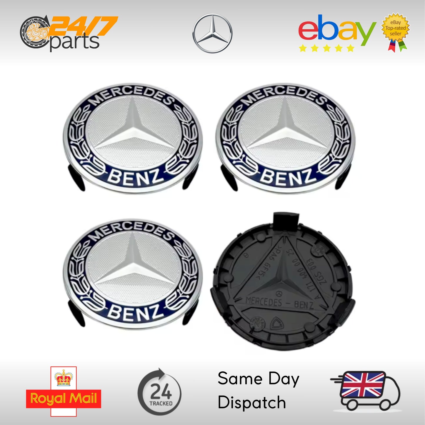 Mercedes Benz Navy Alloy Wheel Centre Hub Caps Set 75mm G GLA GLB GLC GLE GLS