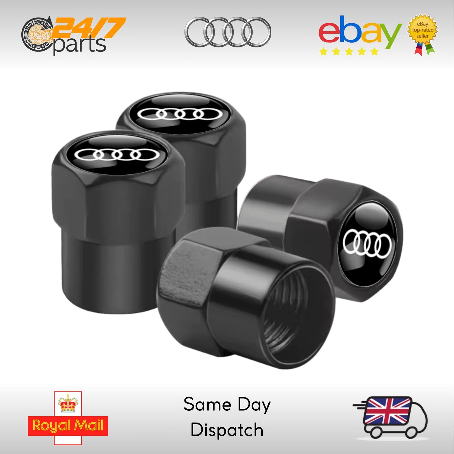 Audi Rings Valve Stem Dust Caps Black Metal Q2 Q3 Q4 Q5 Q6 Q7 Q8 E-Tron GT