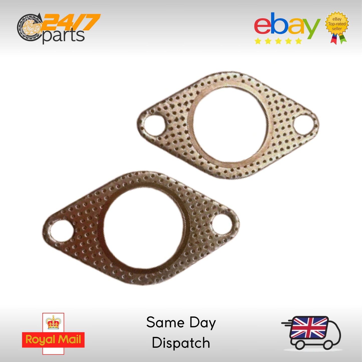 2 x 1.75" Inch 45mm Exhaust Gasket with Fire Ring | HIGH QUALITY | 2 Bolt Hole