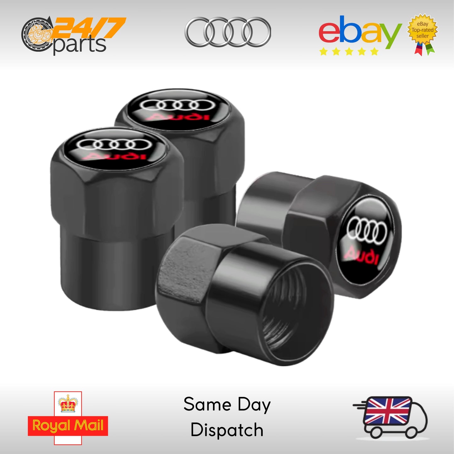 Audi Valve Stem Dust Caps Black Metal A1 A2 A3 A4 A5 A6 A7 A8 R8