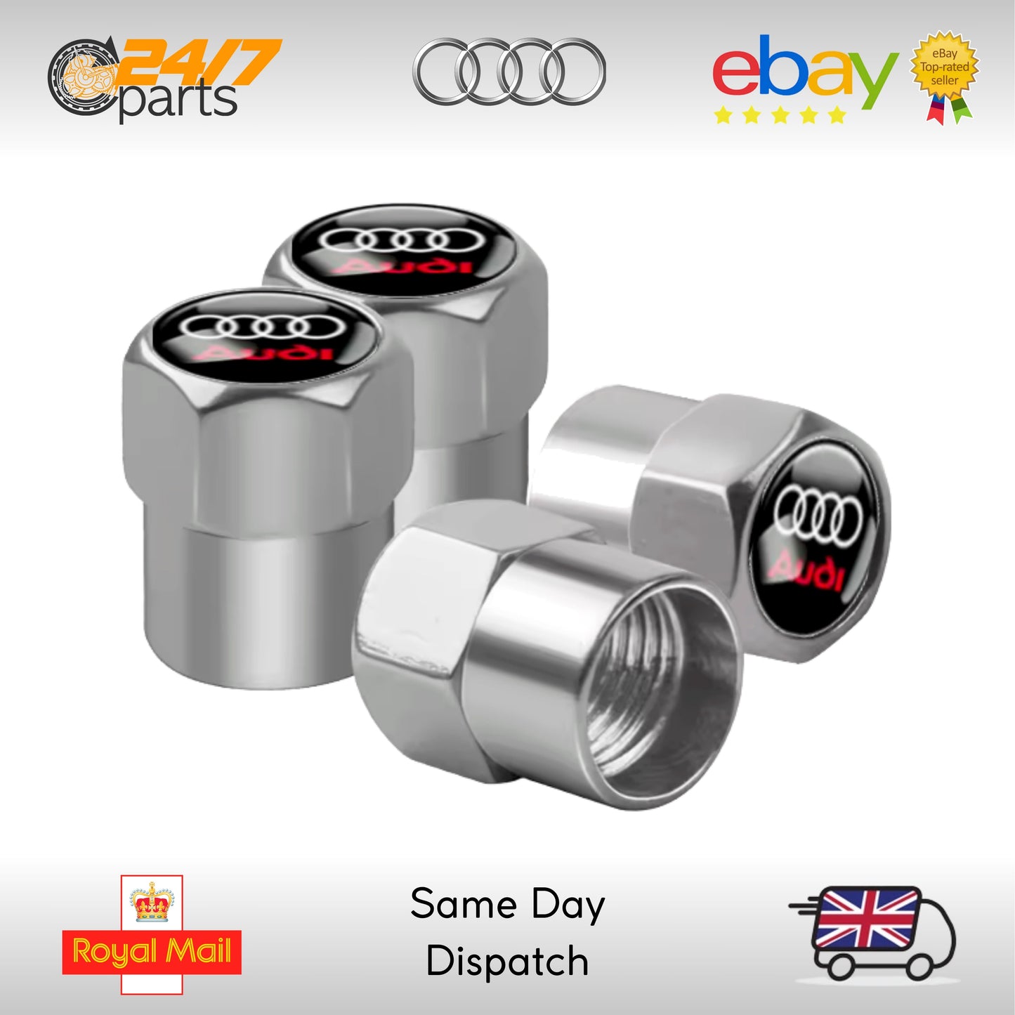 Audi Valve Stem Dust Caps Silver Metal Q2 Q3 Q4 Q5 Q6 Q7 Q8 E-Tron GT