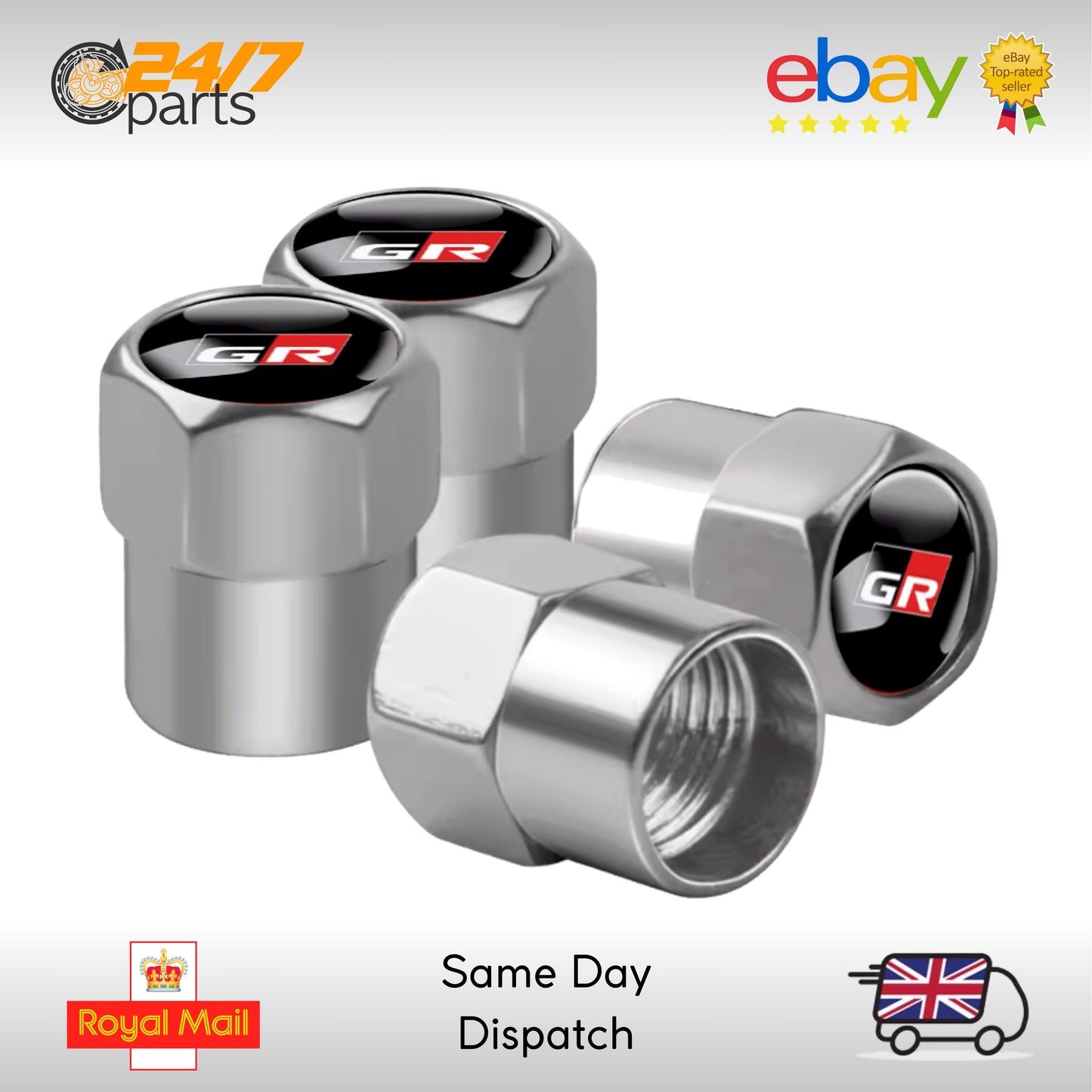 Valve Stem Dust Caps | Silver Metal | fits Toyota GR Yaris Corolla GR86 Supra
