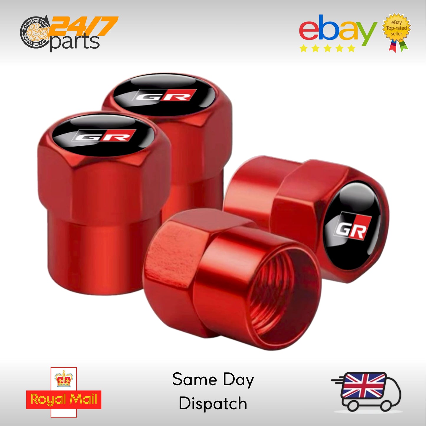 GR Gazoo Racing Valve Dust Caps Red Metal for Toyota Yaris Corolla GR86 Supra