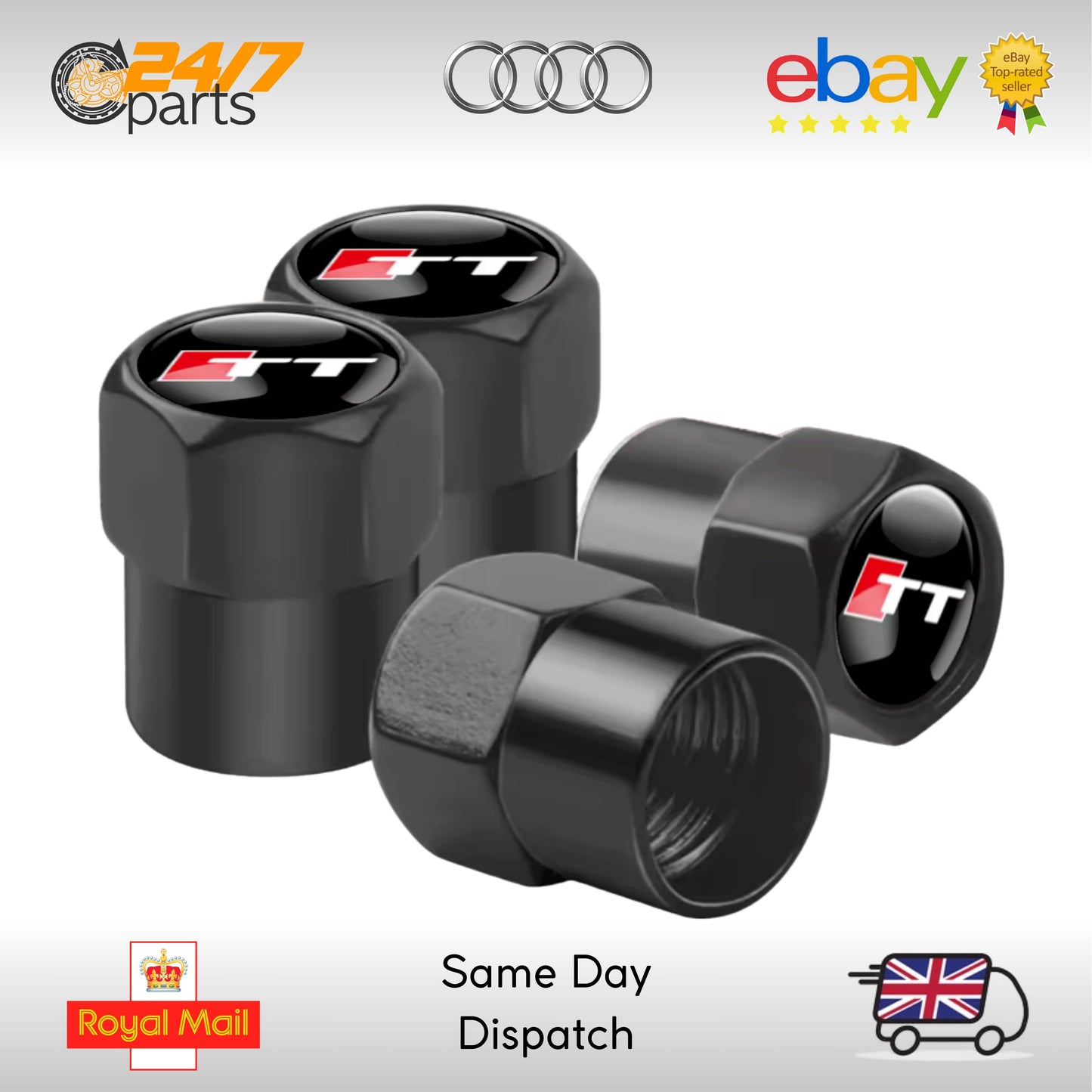 Audi TT Valve Stem Dust Caps Black Metal TTS TTRS RS S Sline Quattro