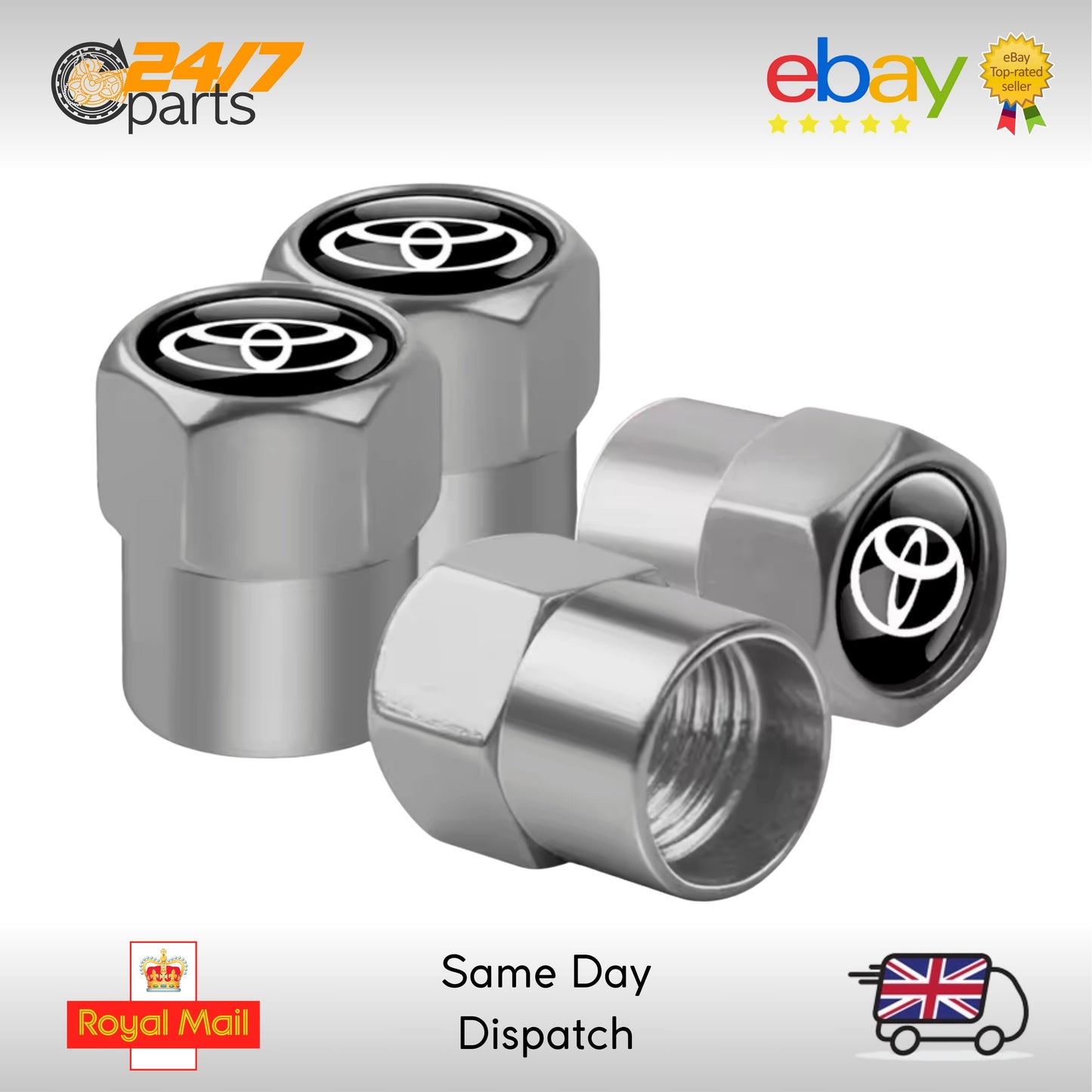 Valve Stem Dust Caps | Silver Metal | fits Toyota C-HR Prius GR86 Supra