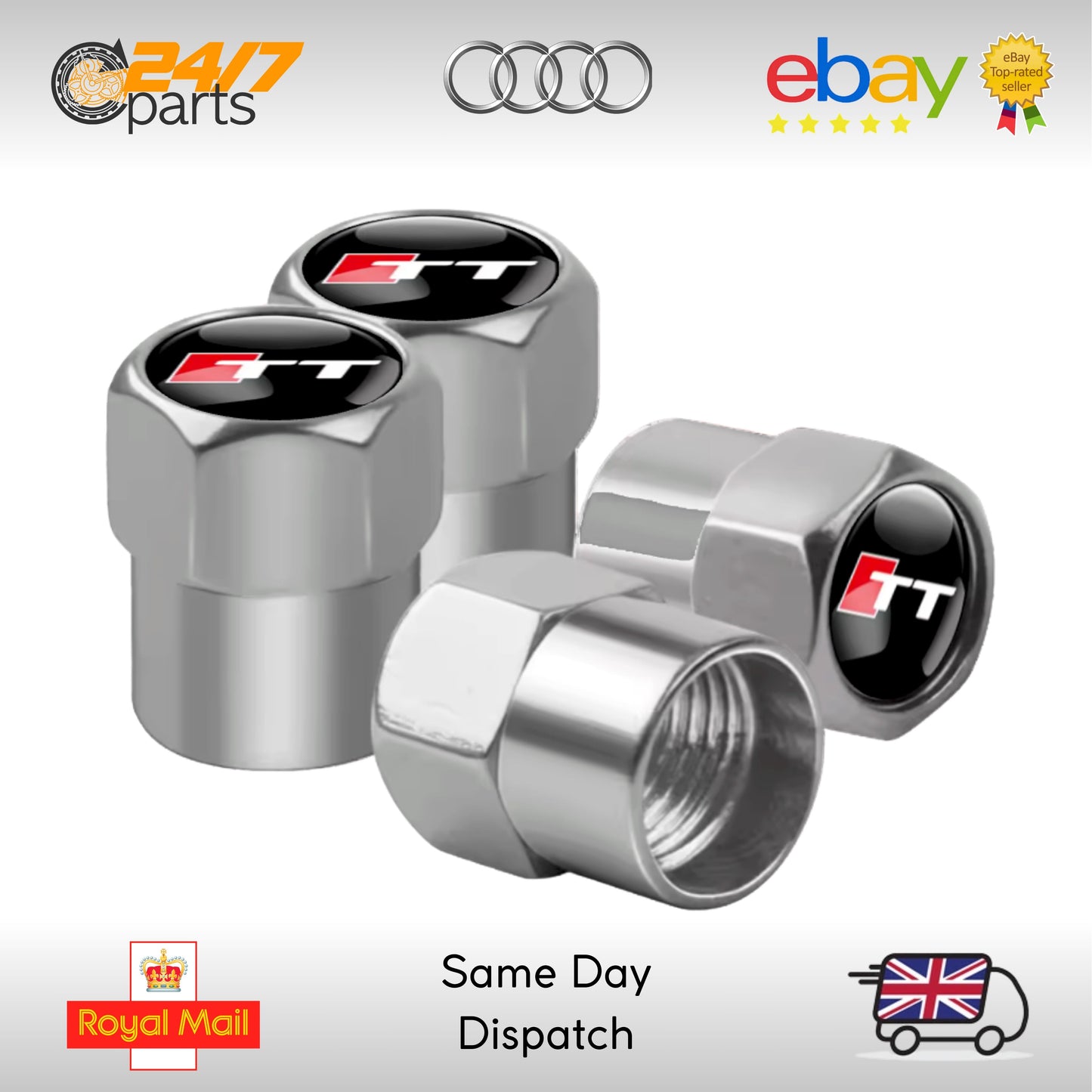 Audi TT Valve Stem Dust Caps Silver Metal TTS TTRS RS S Sline Quattro
