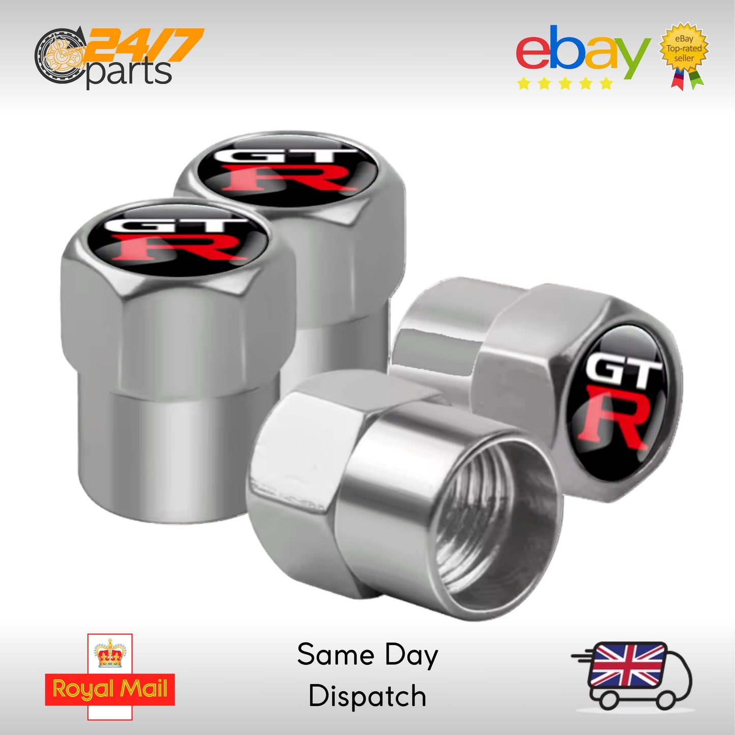Nissan GTR Valve Stem Dust Caps Silver Metal R32 R33 R34 R35 Nismo Skyline