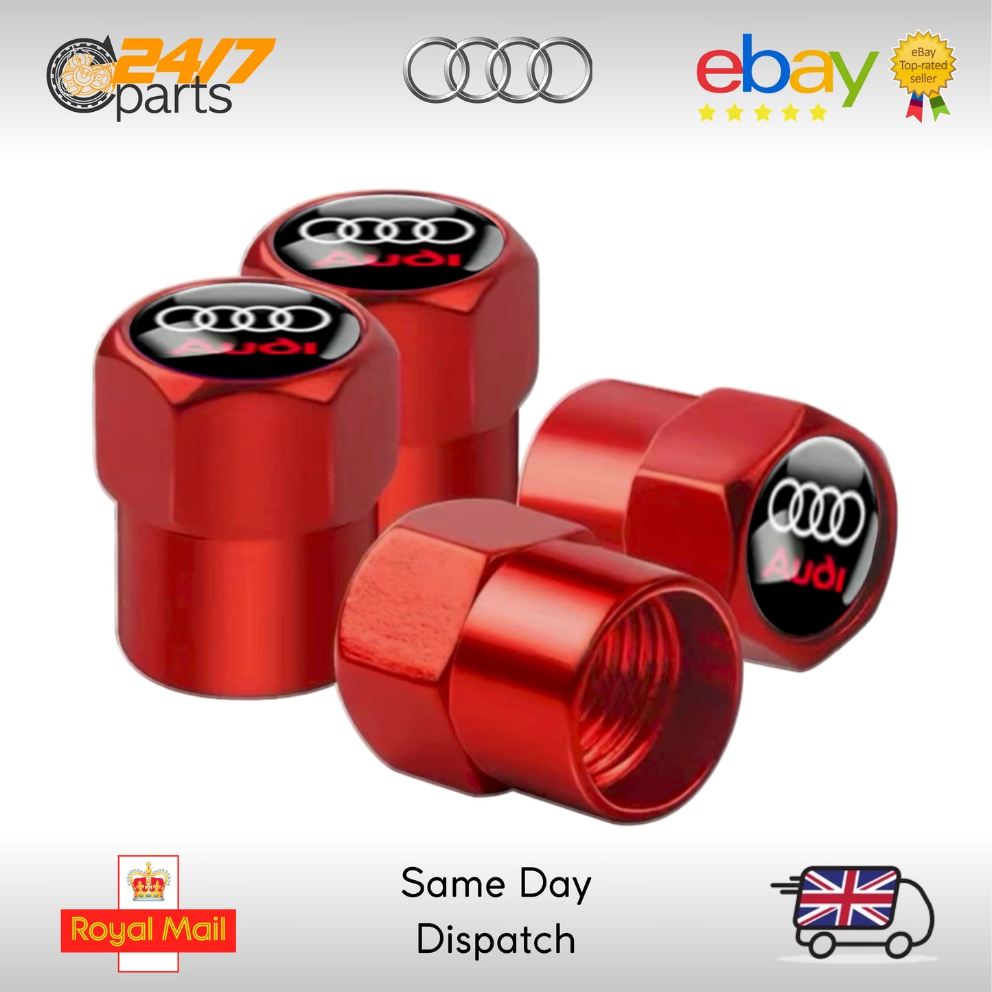Audi Valve Stem Dust Caps Red Metal Q2 Q3 Q4 Q5 Q6 Q7 Q8 E-Tron GT