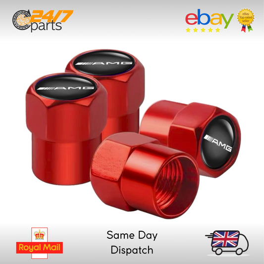 Valve Stem Dust Caps | Red Metal | fits Mercedes AMG