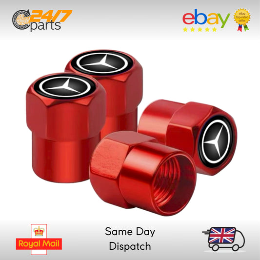 Valve Stem Dust Caps | Red Metal | fits Mercedes | AMG
