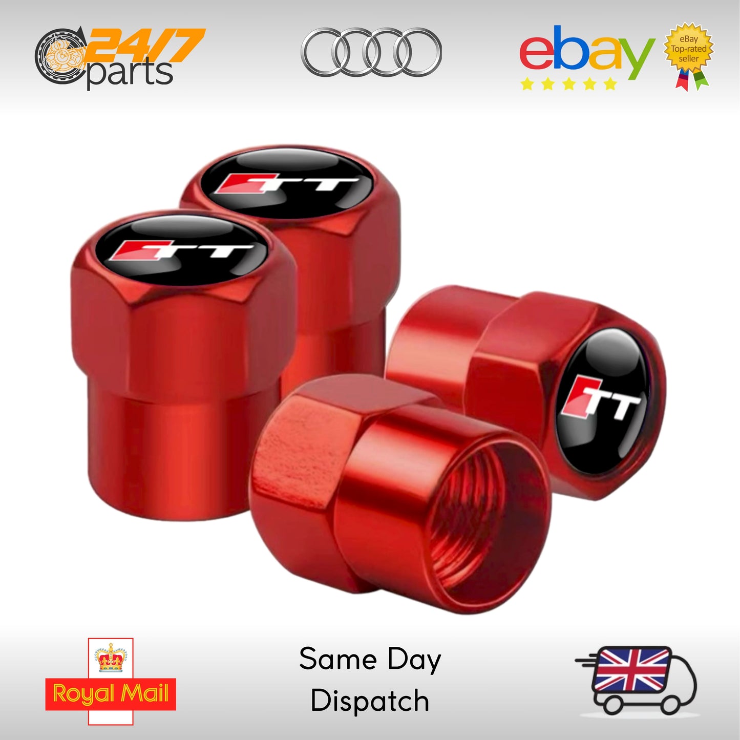 Audi TT Valve Stem Dust Caps Red Metal TTS TTRS RS S Sline Quattro