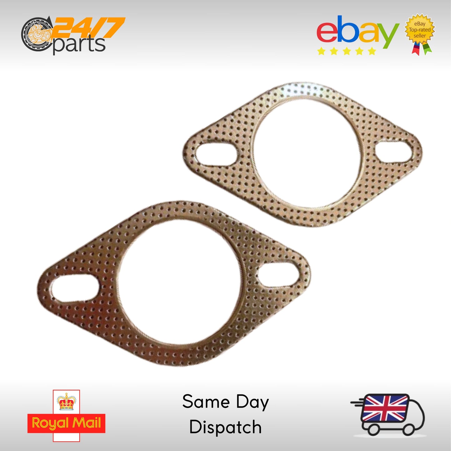2 x 2.5" Inch 63mm Exhaust Gasket with Fire Ring | HIGH QUALITY | 2 Bolt Hole