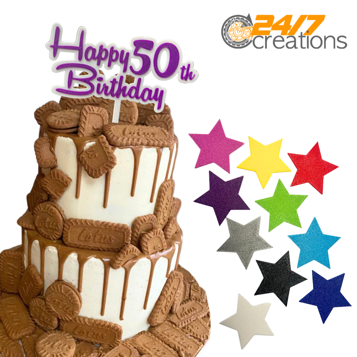 Happy 50th Birthday 3D Printed Celebration Cake Topper Personalised/Colour/Name/Age